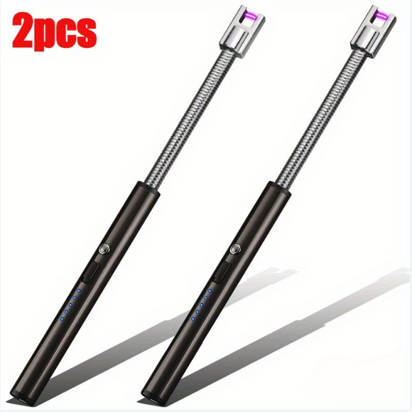 2pcs Windproof Torch Lighter USB Rechargeable Lighter, Electric Long Lighter With 360° Flexible Neck, Suitable For Candles, BBQ, Camping , Indoor & Outdoor Use