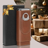 Cigarette Case, 3pcs Holder, Cigarettes Travel Case, Cedar Lined, Leather Made Cigarette Humidor With Stainless Cutter, Christmas Gift For Men Dad