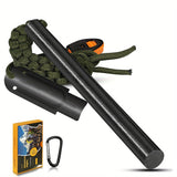 Outdoor Fire Starter Ferro Rod With Gift Box, Drilled Flint And Steel Fire Starter Survival Tool EDC Kit With Whistle, Paracord Lanyard, Ferrocerium For Emergency, Campfires