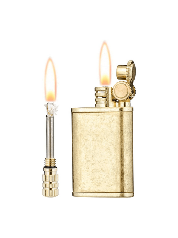 1PC Antique Style Kerosene Oil Lighter, Pure Copper Permanent Match Striker, Refillable Kerosene Oil Lighter With Grinding Wheel Outdoor Fire Starter Flint Strikers Waterproof Matchstick Metal Lighter, Perfect For Outdoor Camping, Survival, Hiking, Birthd