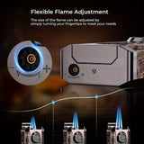 1pc Triple Flame Jet Lighter With Built-In V-Shaped Cutter, Holder Luxury Classic Retro Refillable Windproof Torch Lighter Inflatable Butane Lighter Birthday Gifts For Men Dad (No Gas)