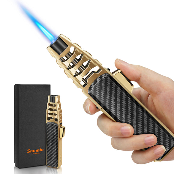 1PC Household Powerful Flame Cooking Lighter Refillable Butane Lighter, Safety Gas Lighter Adjustable Flame Cooling Lighter Suitable For Candles, Camping, BBQ, Kitchen, Men's Gifts, Father's Day Gifts (Gas Free)