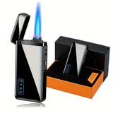 1PC 2-in-1 Dual USE Windproof Jet Flame & USB Electric Lighter, Double Arc Electronic USB Rerchargeable Lighter with Power Display Refillable Butane Torch Lighter with Gift Box Christmas Day Gifts ideas for Men Women (Without Gas)
