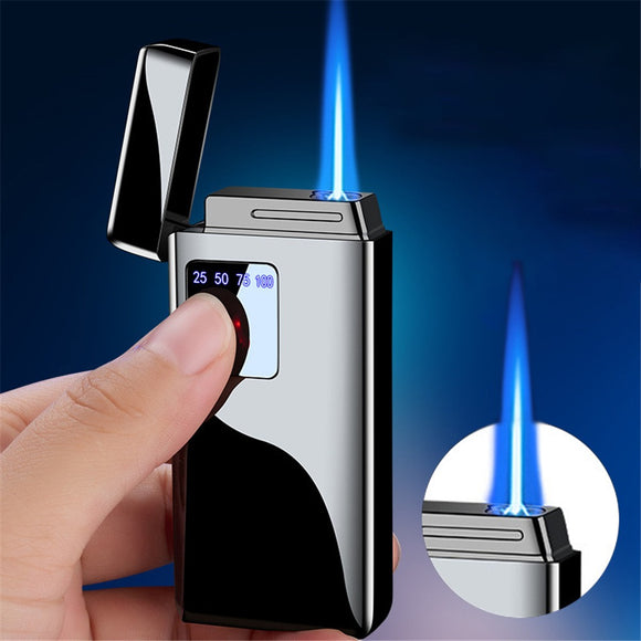 1PC 2-In-1 Blue Jet Flame & Electronic Arc Lighter, Windproof Refillable Butane Gas Torch Lighter, Touch  Ignition Charging Electric Plamsa Lighter USB Rechargeable, With Gift Box Father's Day Gift For Men Dad (Without Gas)