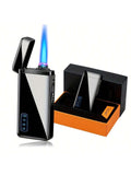 1PC 2-in-1 Dual USE Windproof Jet Flame & USB Electric Lighter, Double Arc Electronic USB Rerchargeable Lighter with Power Display Refillable Butane Torch Lighter with Gift Box Christmas Day Gifts ideas for Men Women (Without Gas)