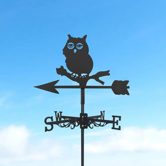1 Pc Vintage Stainless Steel Owl Weathervane, Owl Figurine Wind Direction Indicator, Practical Vane Measuring Tool Farm Scene Home Outdoor Garden Crafts Ornaments