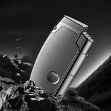 Dual Jet Flame Lighter With Pounch, Multifunctional Butane Torch Lighter, Visible Gas Tank, Classic Windproof Refillable Gas Lighter Gifts For Men Dad Birthday Gifts (Excluding Butane)
