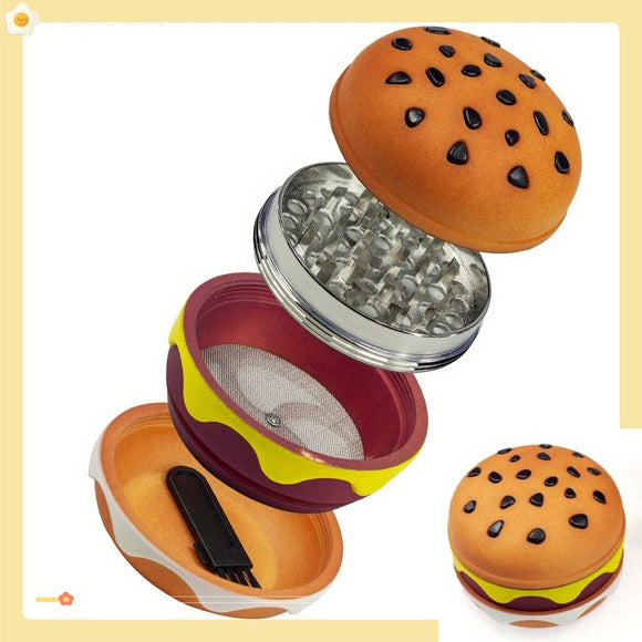 4-Layer Metal Burger Spice Herb Grinder, Creative Cute Burger Manual Tobacco Crusher, Suitable for Kitchen Daily Use, Great Xmas Christmas Day Gifts Idea Gift for Women Men Friend