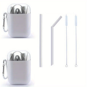 2packs Reusable Straws With Keychain Container, Silicone Foldable Portable Drinking Straw Set Including Cleaning Brush, Suitable For Party Travel, Easy To Clean, Portable, Birthday Anniversary Gifts For Men Women Her Him