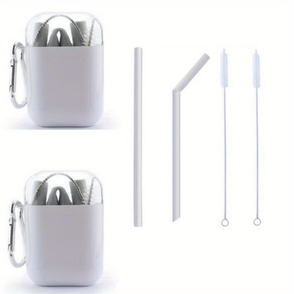 2packs Reusable Straws With Keychain Container, Silicone Foldable Portable Drinking Straw Set Including Cleaning Brush, Suitable For Party Travel, Easy To Clean, Portable, Birthday Anniversary Gifts For Men Women Her Him