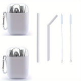 2packs Reusable Straws With Keychain Container, Silicone Foldable Portable Drinking Straw Set Including Cleaning Brush, Suitable For Party Travel, Easy To Clean, Portable, Birthday Anniversary Gifts For Men Women Her Him