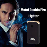 Portable Dual Flame Butane Lighter, Double Side Ignition, Left Windproof Torch Lighter, Right Refillable Gas Soft Flame Lighter Birthday Annivesary Gift Idea For Men Dad (Excluding Butane)