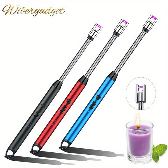 3pcs/Set Long Usb Rechargeable Electric Lighter With Windproof Plasma Arc, USB Electronic Lighters Stainless Steel Handle - Perfect For Candles, BBQ, Kitchen & Fireplace