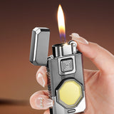 1Pc Dual Soft Flame Windproof Lighter Gas Lighter With Illumination USB Rechargeable COB Illuminator Butane Torch Lighter Suitable For Kitchen Outdoor Camping And Hiking (No Gas)