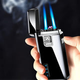 1PC 2-IN-1 Double Plasma Arc Lighter Windproof Torch Lighter Adjustable Jet Flame Refillable Butane Gas Lighter USB Rechargeable Electric Electronic Lighter With Gift Box Birthday Christmas Gift Ideas For Men Women Dad Him Her