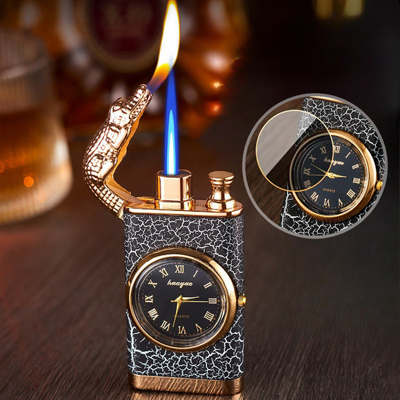 1PC New Creative Metal Windproof Crocodile Lighter Blue Flame Butane Gas Quartz Dial Lighter Turbo Torch Direct Charge Men's Gift