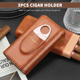 Cigarette Case, 3pcs Holder, Cigarettes Travel Case, Cedar Lined, Leather Made Cigarette Humidor With Stainless Cutter, Christmas Gift For Men Dad