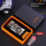 1pc Dual Flame Lighter With Adjustable Soft Flame And Jet Flame Butane Lighter Cycle Inflation Windproof Lighter Suitable For Aromatherapy Camping Men's Gift Box Packaging Father's Day Gift (Excluding Fuel)
