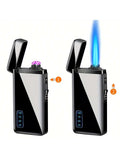 1PC 2-In-1 Dual USE Windproof Jet Flame & USB Electric Lighter, Double Arc Electronic USB Rerchargeable Lighter With Power Display Refillable Butane Torch Lighter With Gift Box Christmas Day Gifts Ideas For Men Women (Without Gas)