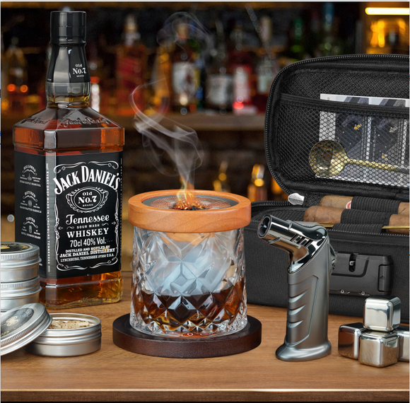 15-in-1 Cocktail Smoker Kit, Comes with 4 Flavors Wood Chips, Old Fashioned Beverage Whiskey Smoker Kit, 4pcs Stainless Steel Ice tube, Smell-proof Bag, Silicone Clip, Suitable & Best Gifts Ideas for Cocktail Enthusiasts, Men, Dad, Husband, Boss