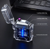 Rechargeable Dual Arc Plasma Lighter - Windproof, IP56 Water Resistant, COB Light, Futuristic Mech Design Gift Box for Men Women Birthday Father's Day