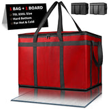 2pcs/Set XXXL Large Red Insulated Food Delivery Bags L23xW14*H15" With Removable Hard Bottom Board For Catering Grocery, Doordash, Picnic, Travel, Shopping