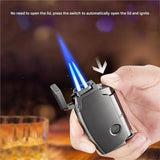 Dual Jet Flame Lighter With Pounch, Multifunctional Butane Torch Lighter, Visible Gas Tank, Classic Windproof Refillable Gas Lighter Gifts For Men Dad Birthday Gifts (Excluding Butane)