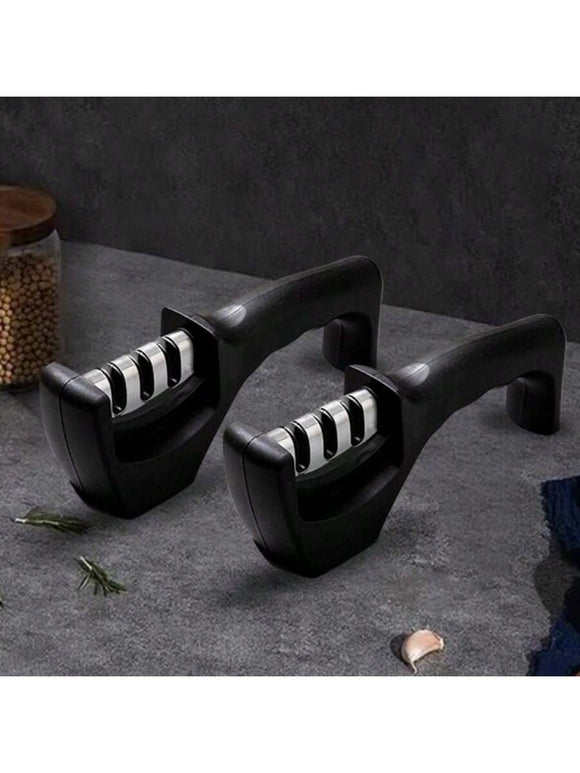 2PCS 3-In-1 Knife Sharpener Kit - Black 3 Stages Type Quick Sharpening Tool Knife, Sharpener Handheld To Repair, Grind, Polish Blade, Professional Knife Sharpening Tool For Kitchen Knives