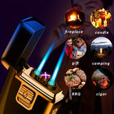 1PC 2-IN-1 Double Plasma Arc Lighter Windproof Torch Lighter Adjustable Jet Flame Refillable Butane Gas Lighter USB Rechargeable Electric Electronic Lighter With Gift Box Birthday Christmas Gift Ideas For Men Women Dad Him Her