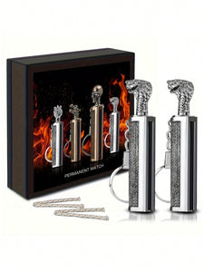 2pcs/Set Permanent Match Lighter With Keychain, Waterproof Forever Lighter Matches Can Strike More Than 10000 Times, Emergency Lighter For Outdoor Adventure Camping BBQ EDC Gear
