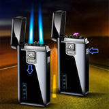 1PC 2-IN-1 Double Plasma Arc Lighter Windproof Torch Lighter Adjustable Jet Flame Refillable Butane Gas Lighter USB Rechargeable Electric Electronic Lighter With Gift Box Birthday Christmas Gift Ideas For Men Women Dad Him Her