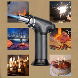 Powerful Windproof Blue Flame Kitchen Torch Lighter Jet Flame Lighter Refillable Butane Gas Lighter Adjustable Flame With Safety Lock Suitable For Outdoor Barbecue Cooking Kitchen Baking, Metal Welding Gun Camping Equipment (No Gas)