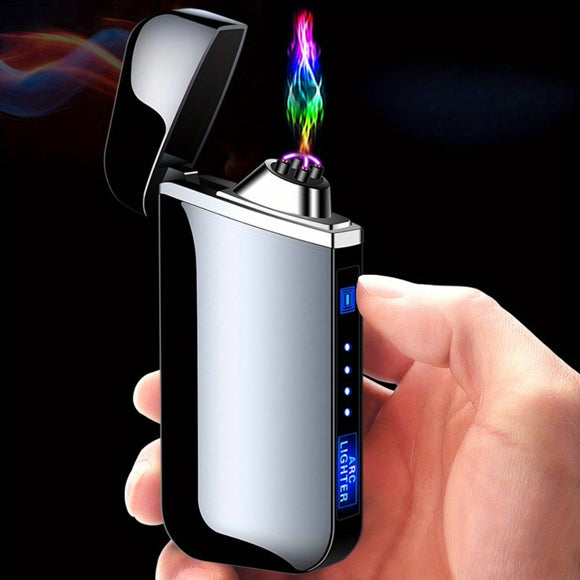 1pc Windproof Metal Lighters Dual Arc Flameless Plasma Rechargeable USB Lighter With LED Battery Indicator And Touch Sensor Switch Giftfor Camping, Hiking, Adventure, - Perfect Gift For Men & Women