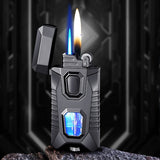 1pc Dual Flame Lighter With Adjustable Soft Flame And Jet Flame Butane Lighter Cycle Inflation Windproof Lighter Suitable For Aromatherapy Camping Men's Gift Box Packaging Father's Day Gift (Excluding Fuel)