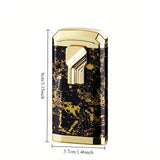 1pc Golden Marble Pattern Jet Lighter, Retro Triple Torch Flame Butane Lighter for Cigar, Premium Windproof Refillable Gas Lighter, Father's Day Birthday Gifts Idea for Men Women Dad (excluding Butane)