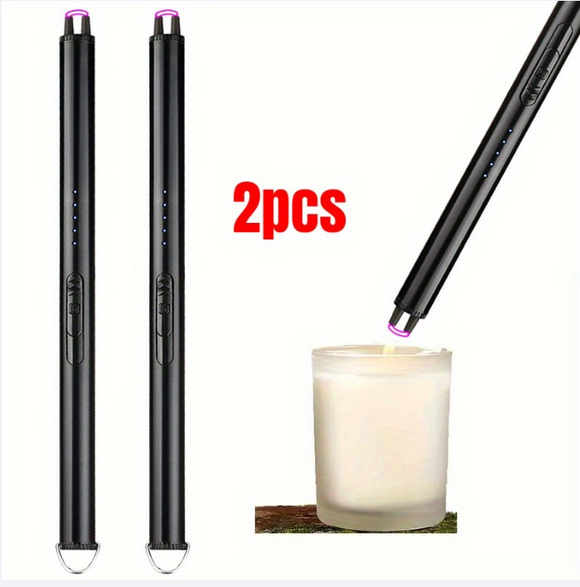 2pcs/set USB Rechargeable Lighter Windproof Flameless Electric Lighters for Candle BBQ Camping Birthday Fireworks, Portable Kitchen Igniter