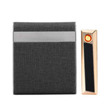 Classic Cigarette Case With Electric Lighter USB Rechargeable,  Holds 84mm Cigarettes Portable Metal Fabric Retro Cigarettes Holder Cigarette Box Christmas Gifts Ideas Father's Day Gift For Men Dad