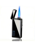 1PC 2-In-1 Dual USE Windproof Jet Flame & USB Electric Lighter, Double Arc Electronic USB Rerchargeable Lighter With Power Display Refillable Butane Torch Lighter With Gift Box Christmas Day Gifts Ideas For Men Women (Without Gas)
