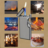 Father's Day Gift Idea: 1 Windproof Torch Lighter Dual Flame Visible Gas Cylinder Gift Box Inflatable Butane Gas Soft Flame Lighter Outdoor Kitchen Multi-Purpose Lighter (No Gas)