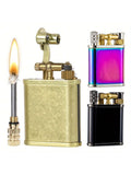 1PC Retro Style Kerosene Oil Trench Lighter, Antique Copper Permanent Match Striker, Refillable Kerosene Oil Lighter With Grinding Wheel Outdoor Fire Starter Flint Strikers Waterproof Matchstick Metal Lighter, Perfect For Outdoor Camping, Survival, Hiking