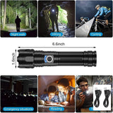 Rechargeable Flashlights High Lumens-Super Bright 3 Modes Zoomable Type C Chargeable LED Tactical Flashlights Waterproof Flash Lights for Emergency Home Camping Hiking Outdoor Gift Box Packaging