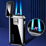 1PC 2-IN-1 Double Plasma Arc Lighter Windproof Torch Lighter Adjustable Jet Flame Refillable Butane Gas Lighter USB Rechargeable Electric Electronic Lighter With Gift Box Birthday Christmas Gift Ideas For Men Women Dad Him Her