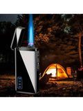 1PC 2-in-1 Dual USE Windproof Jet Flame & USB Electric Lighter, Double Arc Electronic USB Rerchargeable Lighter with Power Display Refillable Butane Torch Lighter with Gift Box Christmas Day Gifts ideas for Men Women (Without Gas)