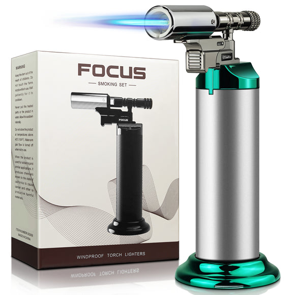 Professional Kitchen Butane Torch Lighter Powerful Windproof Blue Flame Jet Lighter Multi-Purpose Blow Torch Lighters For Outdoor Barbecue Cooking Soldering Refillable Metal Welding Gun (No Gas)