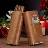 Cigarette Case, 3pcs Holder, Cigarettes Travel Case, Cedar Lined, Leather Made Cigarette Humidor With Stainless Cutter, Christmas Gift For Men Dad