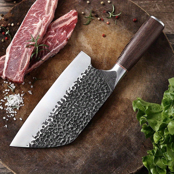 1pc Meat Cleaver Knife, Heavy Duty Kitchen Chef Knife with Hand Forged High Carbon Steel, Non-slip Solid Wood handle for Chopping Bones