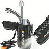 Lafagiet Elektrisches USB Typ-C Wiederaufladbares Feuerzeug mit LED Batterieanzeige & Taschenlampe, mit Lanyard, Wasserdicht IP56, Winddicht, 360 ° r Teleskopbogen Feuerzeuge Elektronisch für Outdoor-Kerze, Camping, BBQ