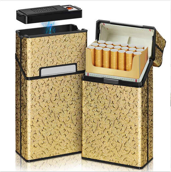 Classic Retro Full Pack Cigarette Case With USB Coil Lighter Suitable For 100's 100mm King Size Cigarettes Moisture-Proof Pressure Resistant Cigarette Storage Box Men's Women's Cigarette Accessories Christmas Gift Commemorative Day Gift Father's Day Gift