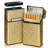 Classic Retro Full Pack Cigarette Case With USB Coil Lighter Suitable For 100's 100mm King Size Cigarettes Moisture-Proof Pressure Resistant Cigarette Storage Box Men's Women's Cigarette Accessories Christmas Gift Commemorative Day Gift Father's Day Gift