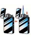 1PC Dual Flame Plasma Double Arc Lighter Windproof Jet Torch Lighter Adjustable Jet Flame Refillable Butane Gas Lighter USB Rechargeable Electric Electronic Lighter, Gift Box Package, Gift Ideas For Men Women Dad Him Her